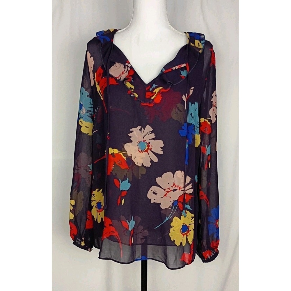 Cabi Juliet Blouse Plum purple Floral Long Sleeve Shirt Size M #3859 Lined